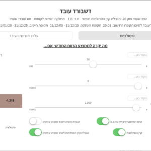 כמה זה עולה לי- מסלול בסיסי שנתי- רישיון מערכת ודשבורד עובד